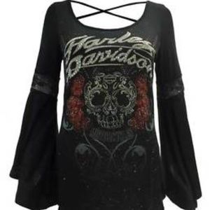 HD Embellished Skull Long Sleeved Blouse, M